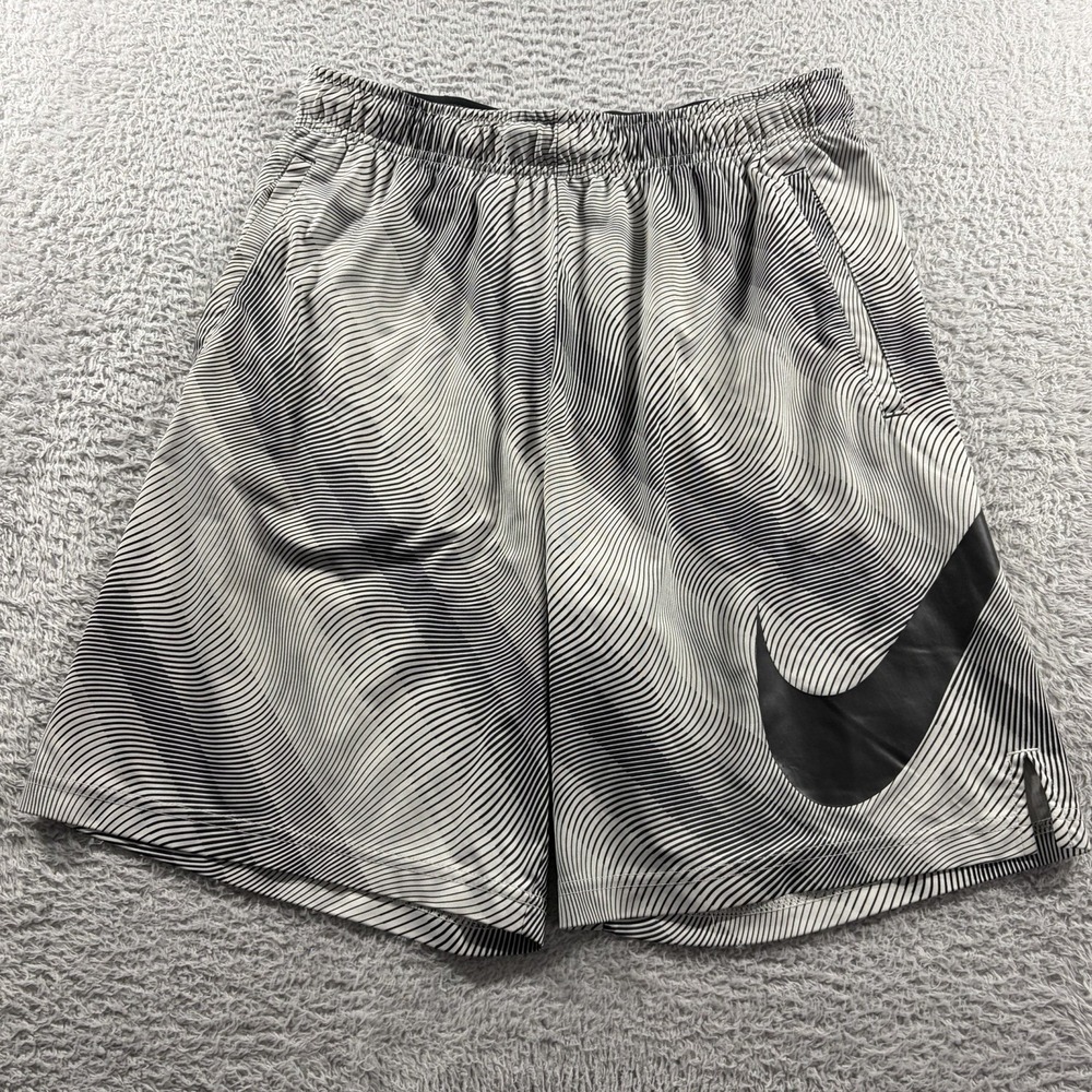 Nike Dri Fit Pattern Basketball Shorts Mens Large Black White Wavy Linear Flow